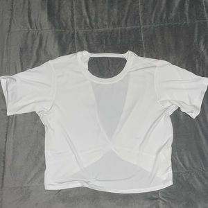White athletic top, cut out in the back
